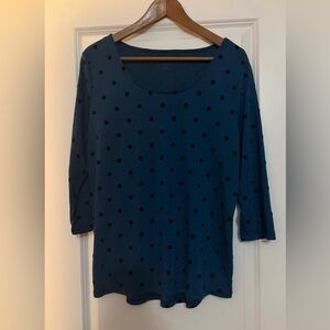 Lane Bryant 14/16 Teal 3/4 Sleeve Top with Black Polka Dots